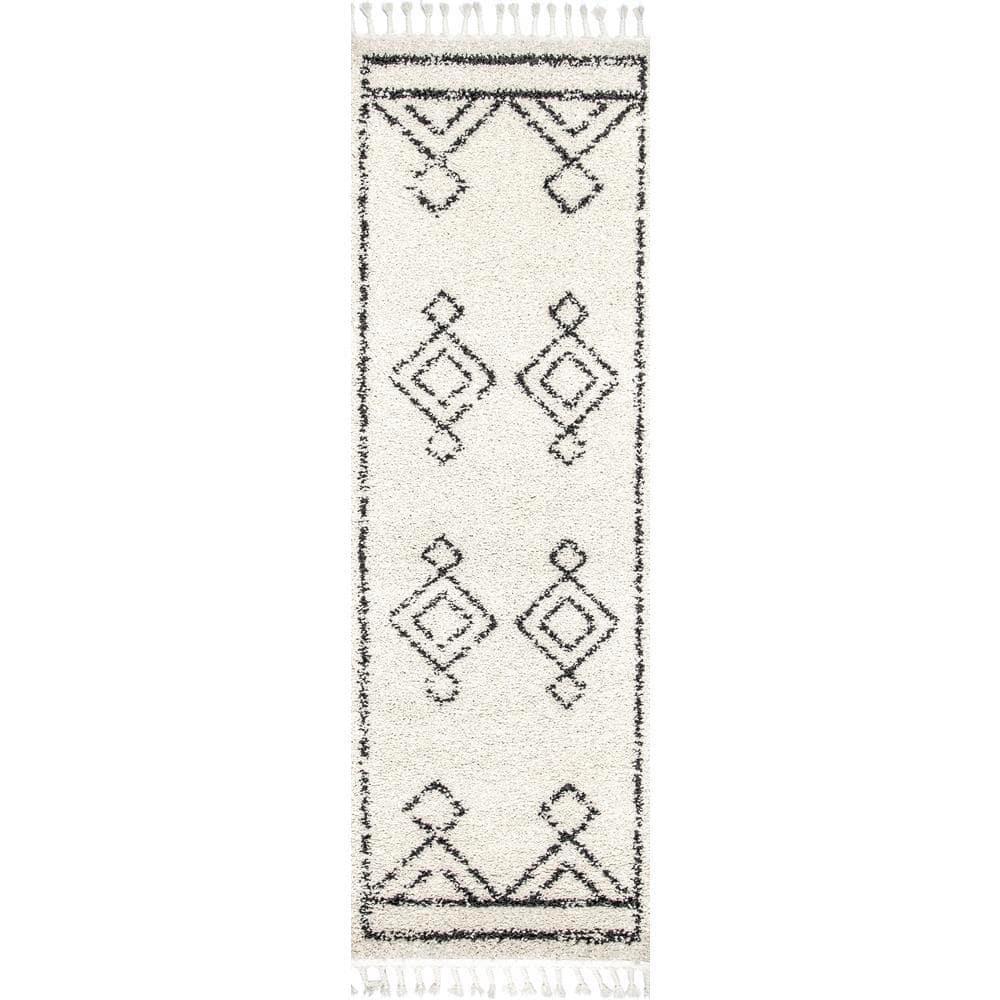 Nuloom Mackie Geometric 2x8 Runner Shag Indoor Area Rug for Living Room Bedroom Dining Room Nursery Entryway Hallway, Off White/Charcoal