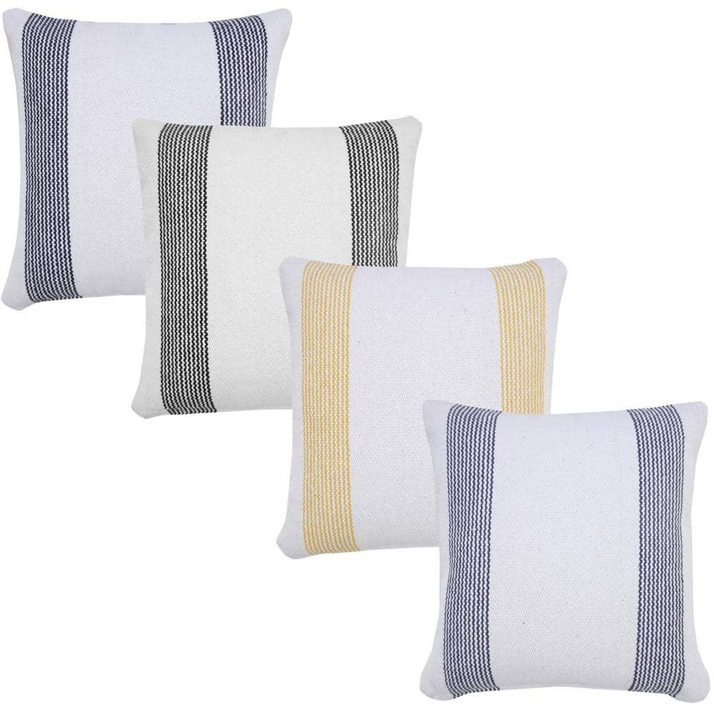 Balanced Pale Blue & White 20" Square Pinstripe Cotton Throw Pillow