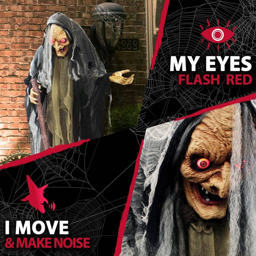 Haunted Hill Farm Life-Size Poseable Witch with Lights and Sound, Indoor/Covered Outdoor Halloween Decoration