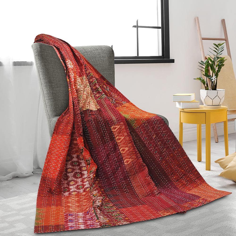 Rajani Home Handmade Kantha Silk Blend Throw Blanket