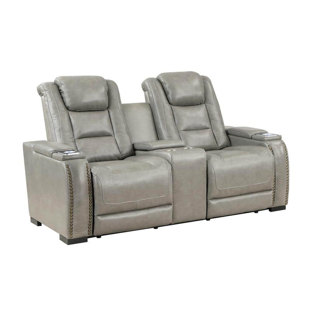 New Classic Furniture Breckenridge Leather Power Console Loveseat in Gray