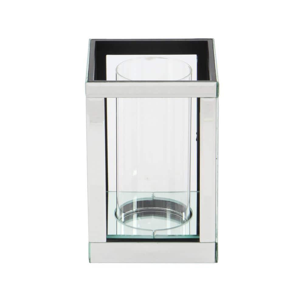 House of Hampton® Glass Pillar Silver Hurricane Lamp with Mirrored Accents