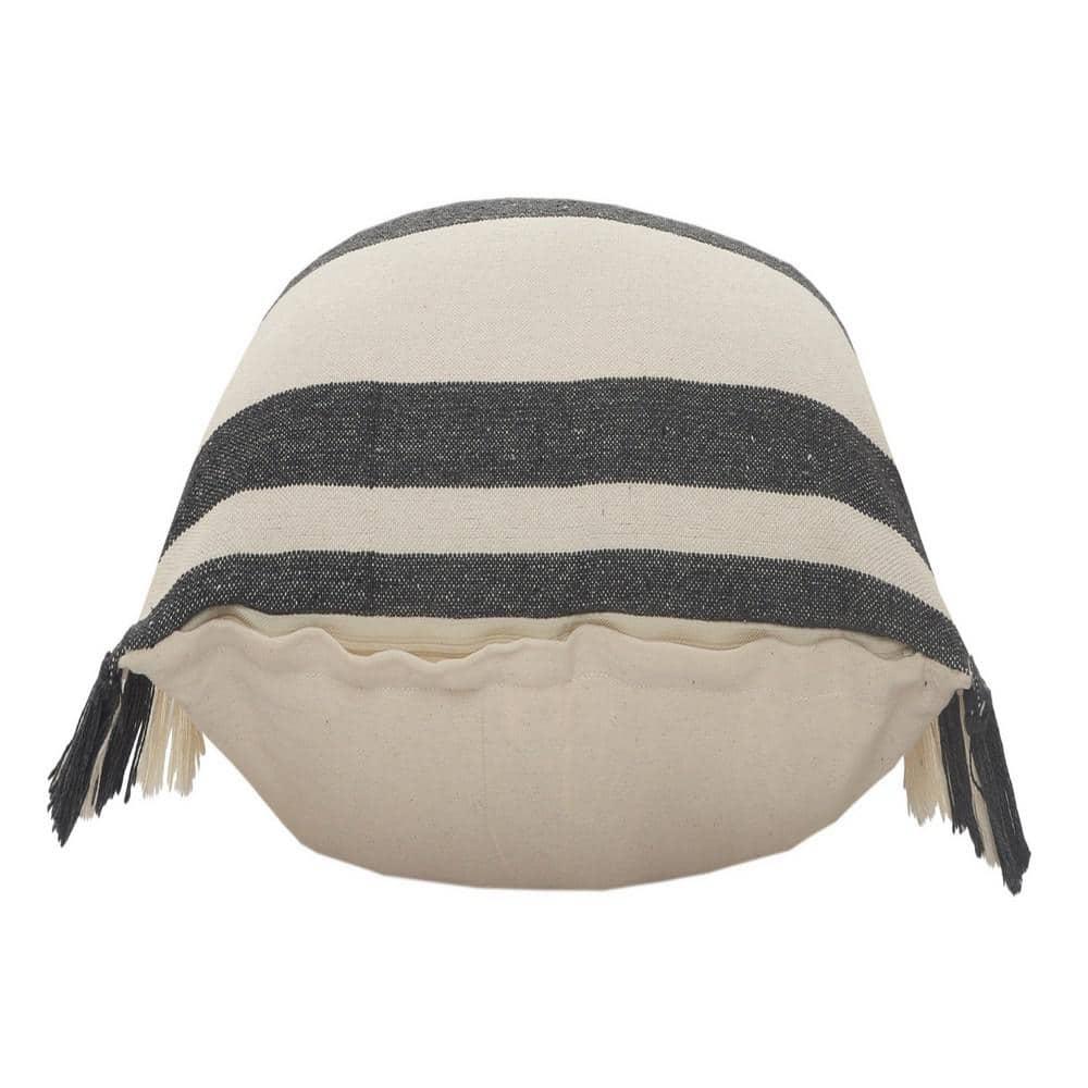 Gray and White Cotton Lumbar Pillow with Fringe, 16" x 24"