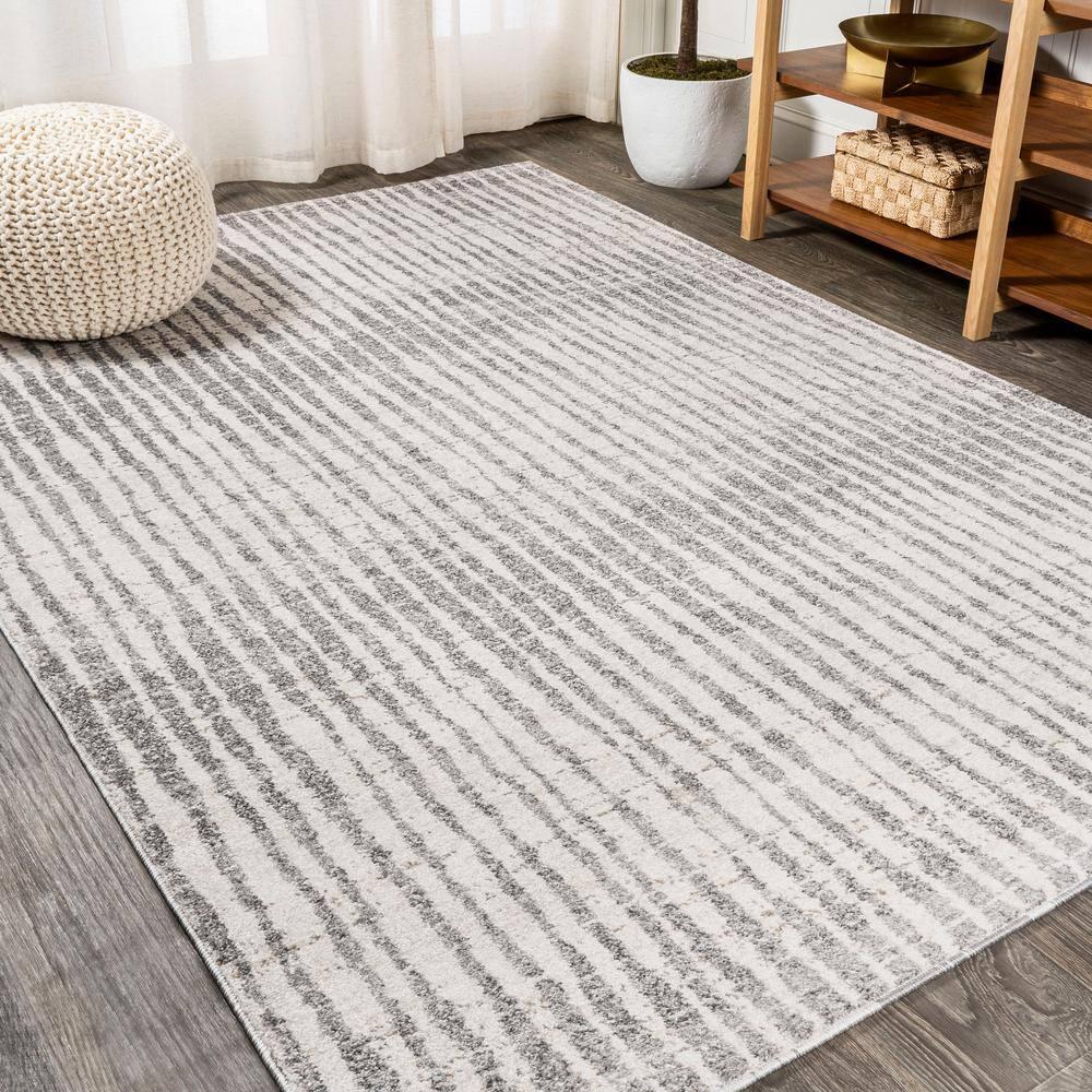 3'x5' Skoura Modern Bold Stripe Area Rug, Beige/Dark Gray - JONATHAN Y