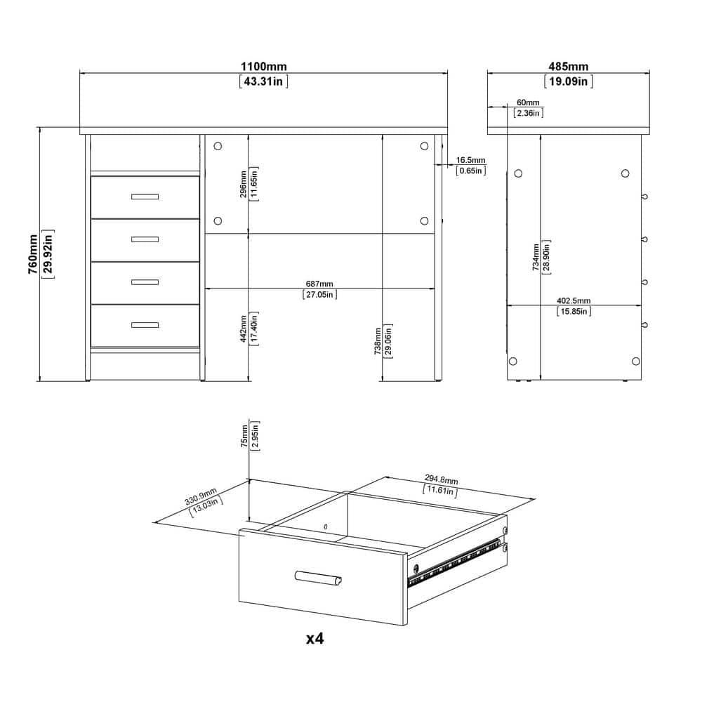 Tvilum, Warner Desk with 4 Drawers, Light Woodgrain