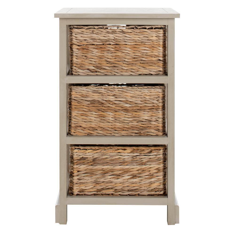 Halle 3 Wicker Basket Storage Side Table - Vintage Grey - Safavieh.
