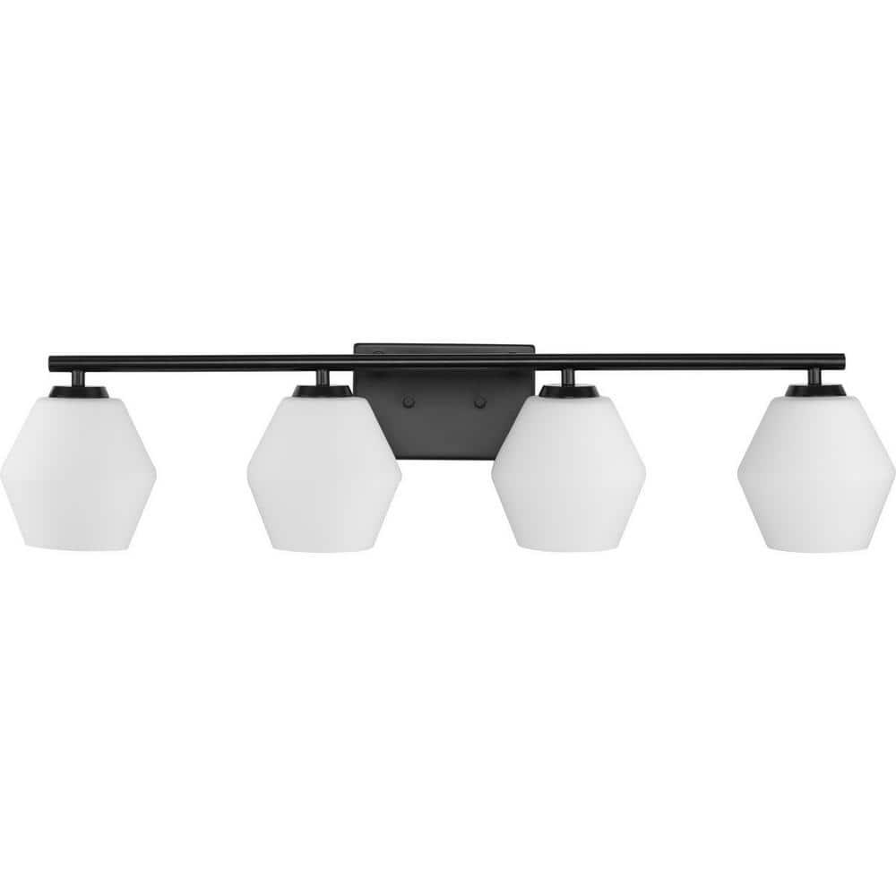 Progress Lighting Copeland 4-Light Vanity Light, Matte Black, Opal Glass Shades