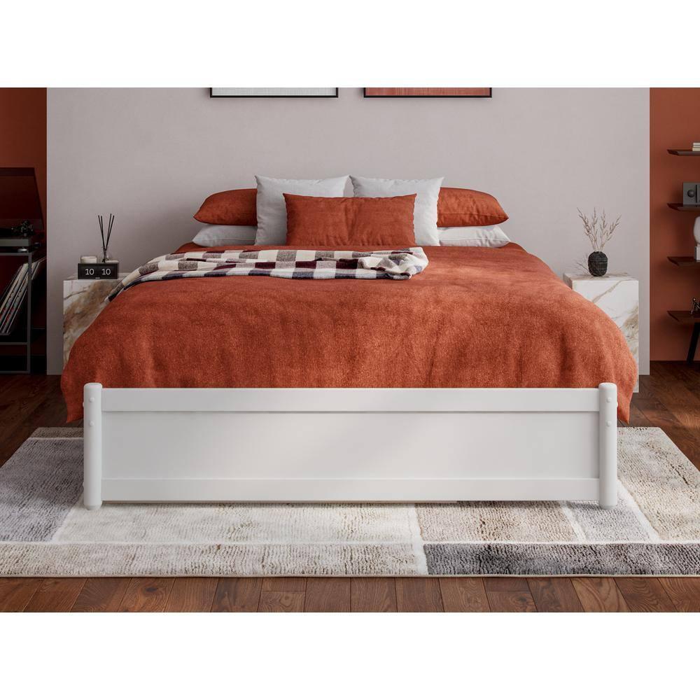 AFI Furnishings AFI Barcelona Full Solid Wood Panel Platform Bed with Twin Trundle in White