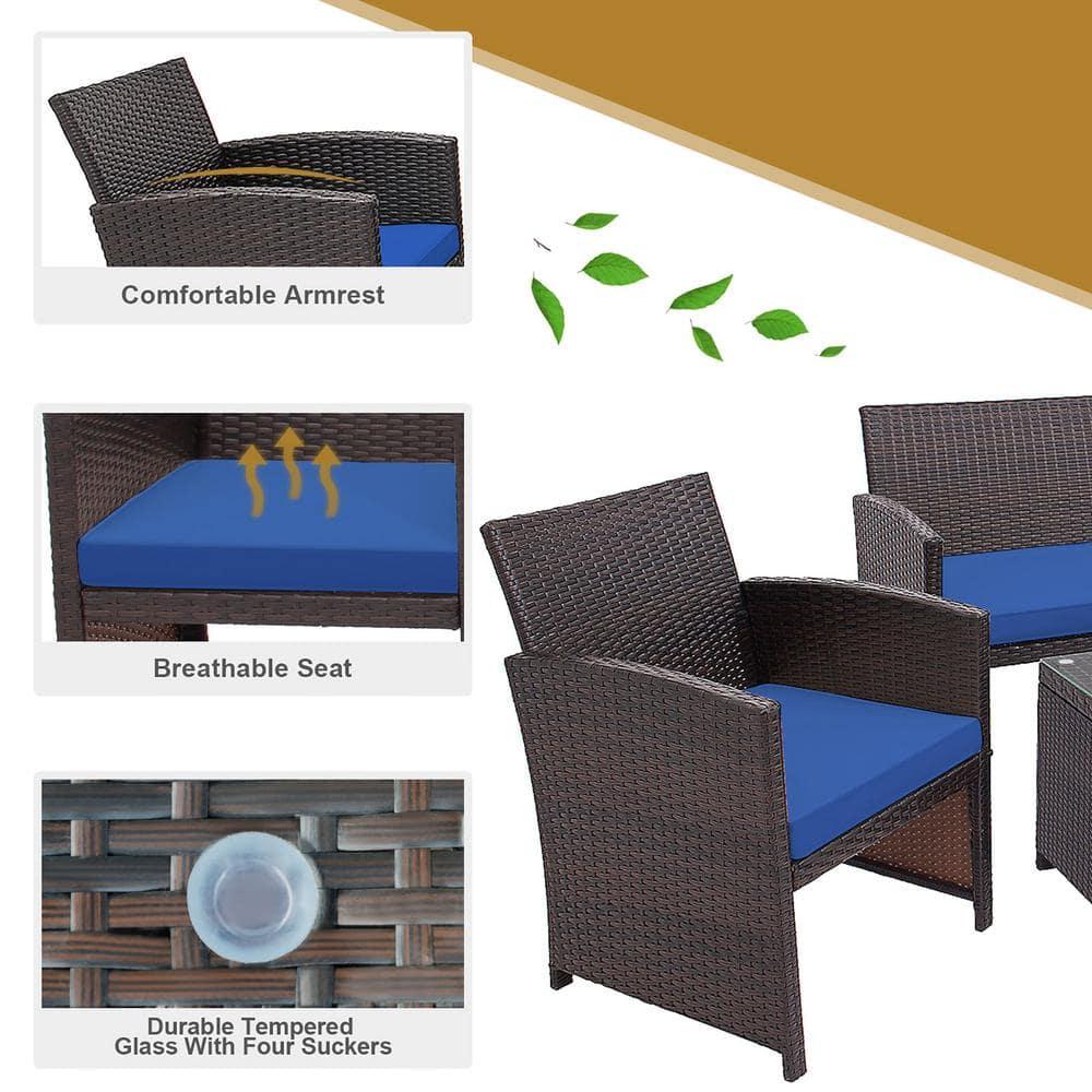 Resenkos 4 Pieces Outdoor Rattan Furniture Set, Wicker Furniture Sets, Patio Conversation Sets with Coffee Table Cushioned Sofa-Red
