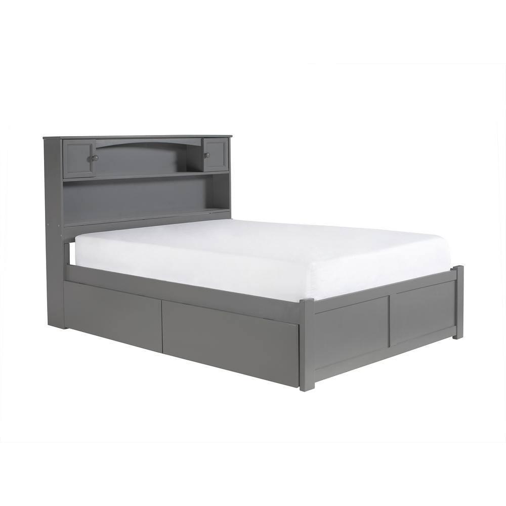 Newport Platform Bed with Flat Panel Foot Board and 2 Urban Bed Drawers, Full, Gray