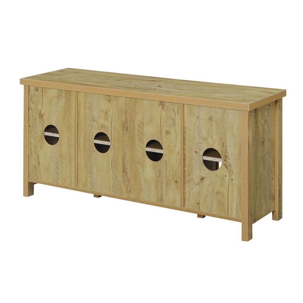 Convenience Concepts Blake Barn Door TV Stand with Shelves and Sliding Cabinets for TVs up to 60 Inches, English Oak