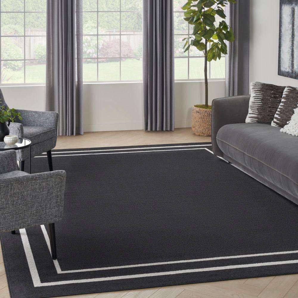 Nourison Essentials 9' x 12' Black Ivory Contemporary Indoor/Outdoor Rug