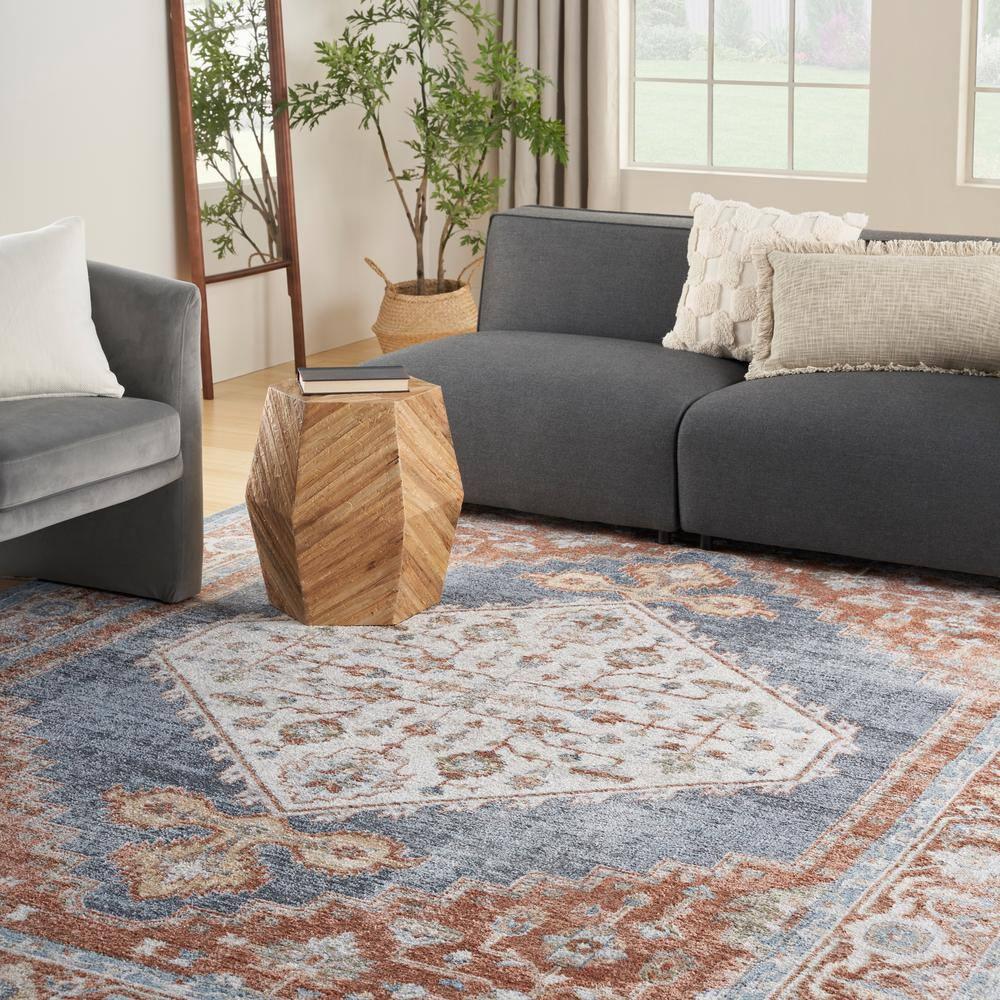 Nourison Astra Machine Washable Vintage Persian Indoor Rug Denim Multi 5'3" x 7'