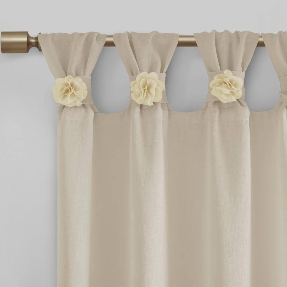 Madison Park Rosette Floral Embellished Cuff Tab Top Solid Single Curtain Panel