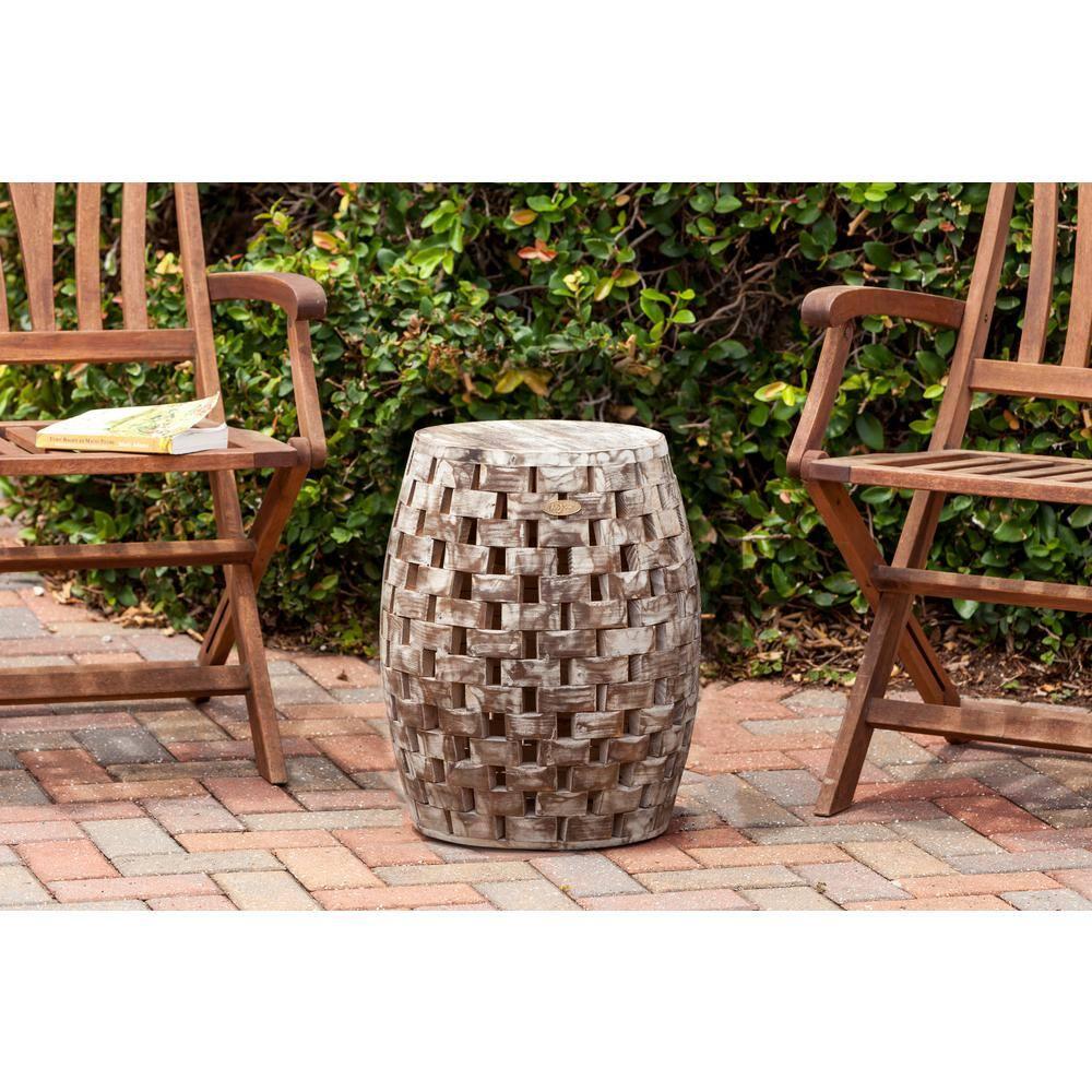 Balkene Home Maya Oval Rustic Garden Stool Wood Outdoor Seating & End Table Portable Adaptable Outdoor Furniture - Seasoned Patina Finish