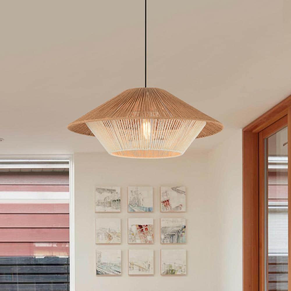 Hong Kong Best New Zhuyuan Lighting Co. Ems 1-Light Paper Rattan Pendant for Living/Dining Room, Kitchen, Bedroom