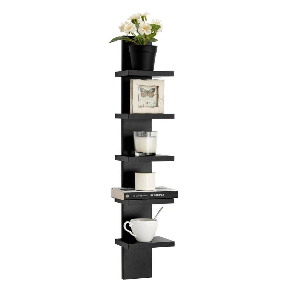 Danya B. 30" x 6" Slim Vertical Column Wall Shelf Black: Mid-Century Modern Laminated MDF, Iron Hardware, 5 Tiers