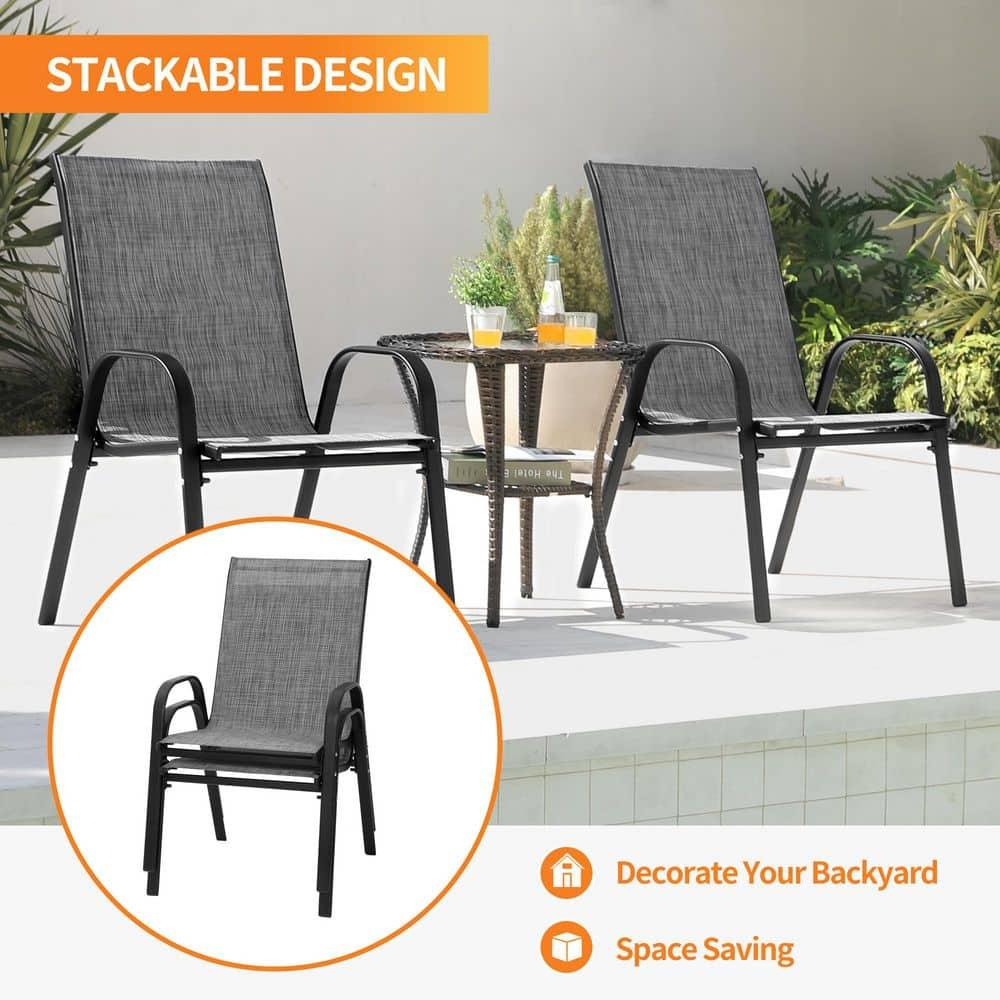 Amopatio Patio Chairs Set of 2, Outdoor Stackable Dining Chairs for All Weather, Breathable Garden Outdoor Furniture for Backyard Deck, Black