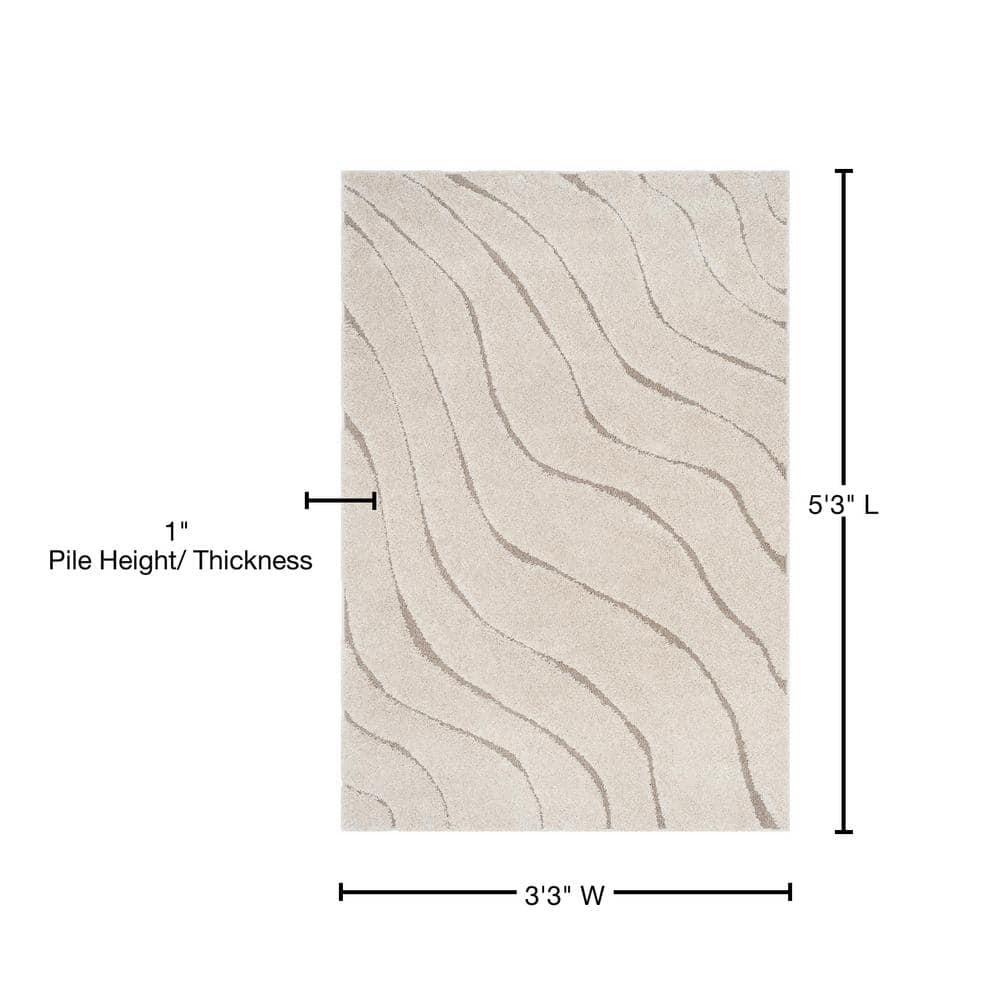 Florida Shag SG472 Power Loomed Indoor Accent Rug - Cream/Beige - 3'3"x5'3" - Safavieh
