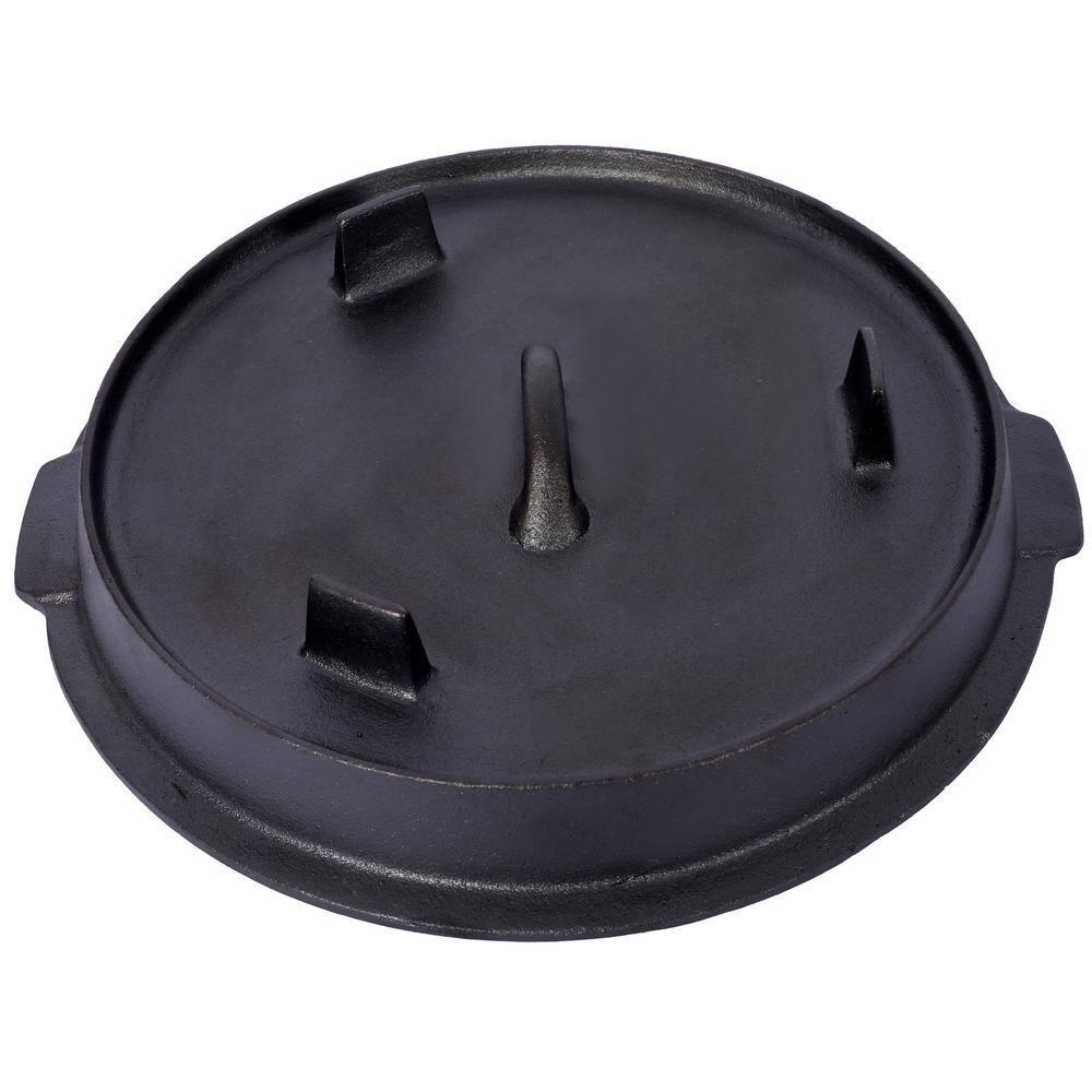 6 qt. Round Pre-Seasoned Cast Iron Dutch Oven in Black with Skillet Lid and Leg Base for Camping Fireplace Cooking BBQ