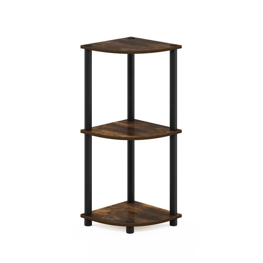 Furinno Turn-N-Tube 3-Tier Corner Display Rack Multipurpose Shelving Unit, Amber Pine/Black