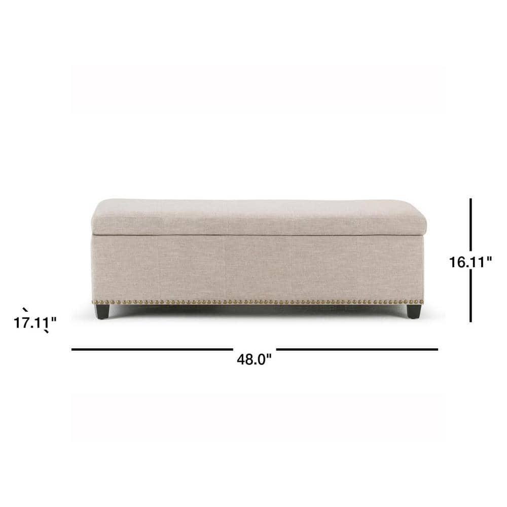 Simpli Home Kingsley 48"W Upholstered Storage Ottoman with Lift-Top Lid, Nailhead Trim, and Stitching Detail