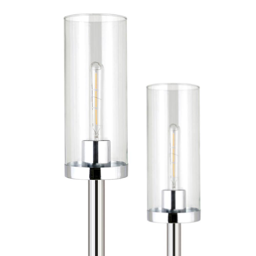 Evelyn&Zoe Basso 2-Light Torchiere Floor Lamp with Glass Shade in Polished Nickel/Clear