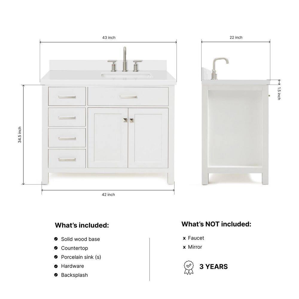 Ariel H036slcqrvo Bristol 36" Free Standing Single Basin Vanity Set - White