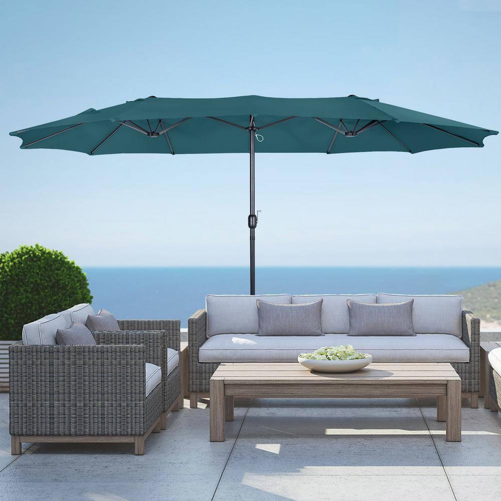 Polytrends Johnn 15-foot Double-Sided Outdoor Offset Patio Twin Umbrella Dark Green 15 ft