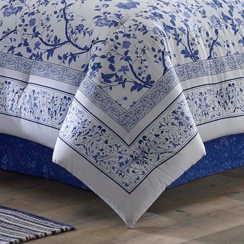 Laura Ashley Charlotte Cotton Reversible Blue Comforter Set