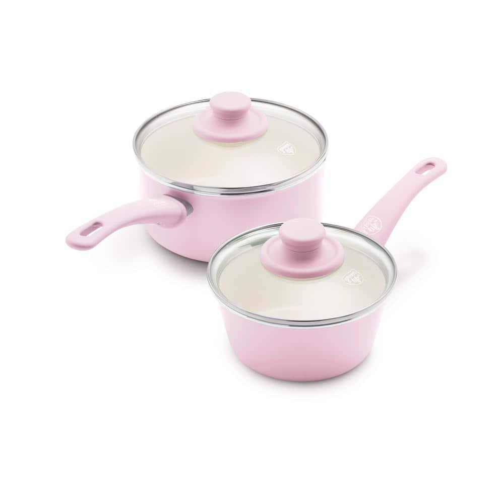 GreenLife GreenLife Soft Grip Healthy Ceramic Nonstick, 1QT And 2QT Saucepan Pot Set With Lids, Dishwasher Safe