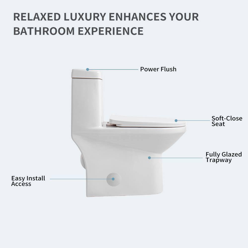1-Piece 0.8/1.28 GPF Dual Flush Elongated Modern Toilet Soft Closing Seat, Quick Release In White Seat Included