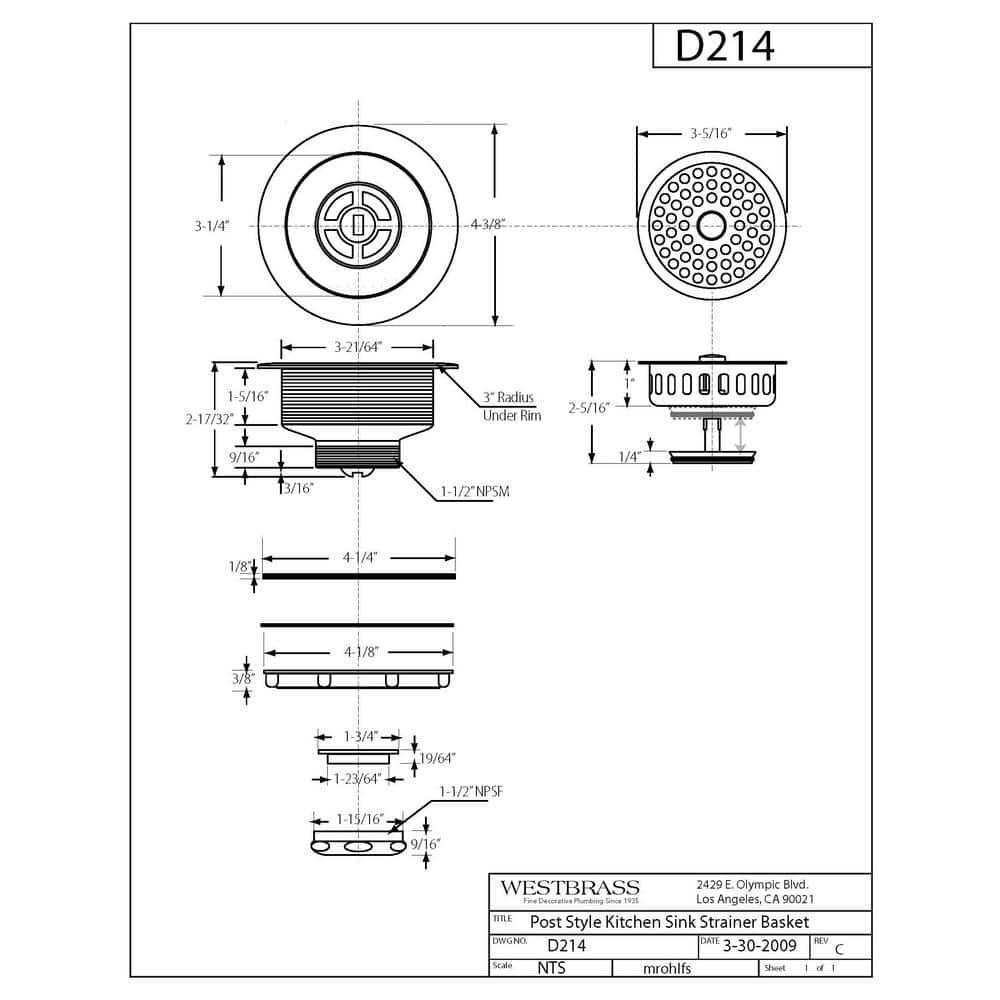 Solid Brass Style Kitchen Sink Basket Strainer