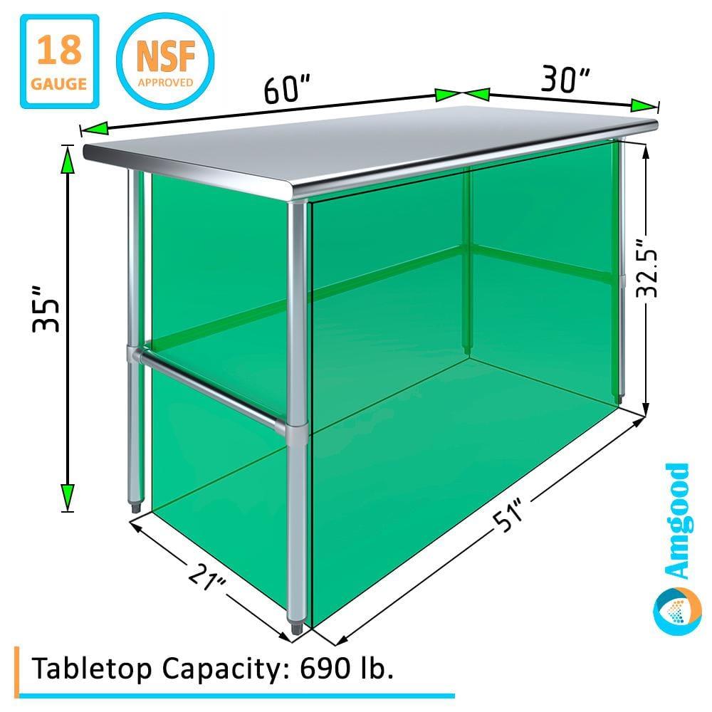 Amgood Stainless Steel Open Base Work Table
