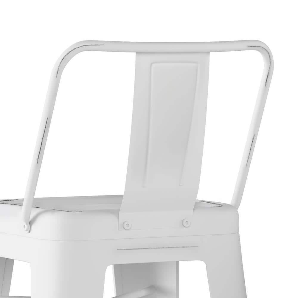Simpli Home Rayne Metal Industrial Stool with Curved Back, Cross-Brace, and Footrest