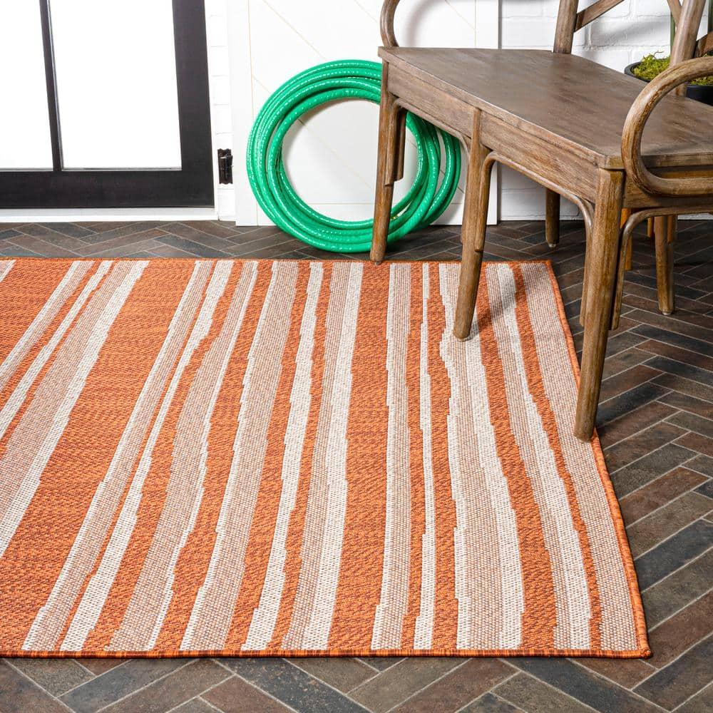 5' x 8' Castara Wavy Stripe Modern Indoor/Outdoor Area Rug, Orange/Cream - JONATHAN Y