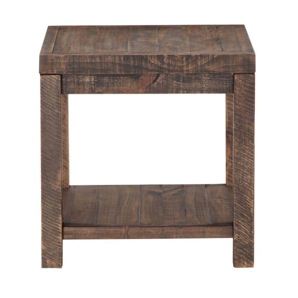 Rustic Farmhouse Reclaimed Wood End Table with Shelf in Smoky Taupe