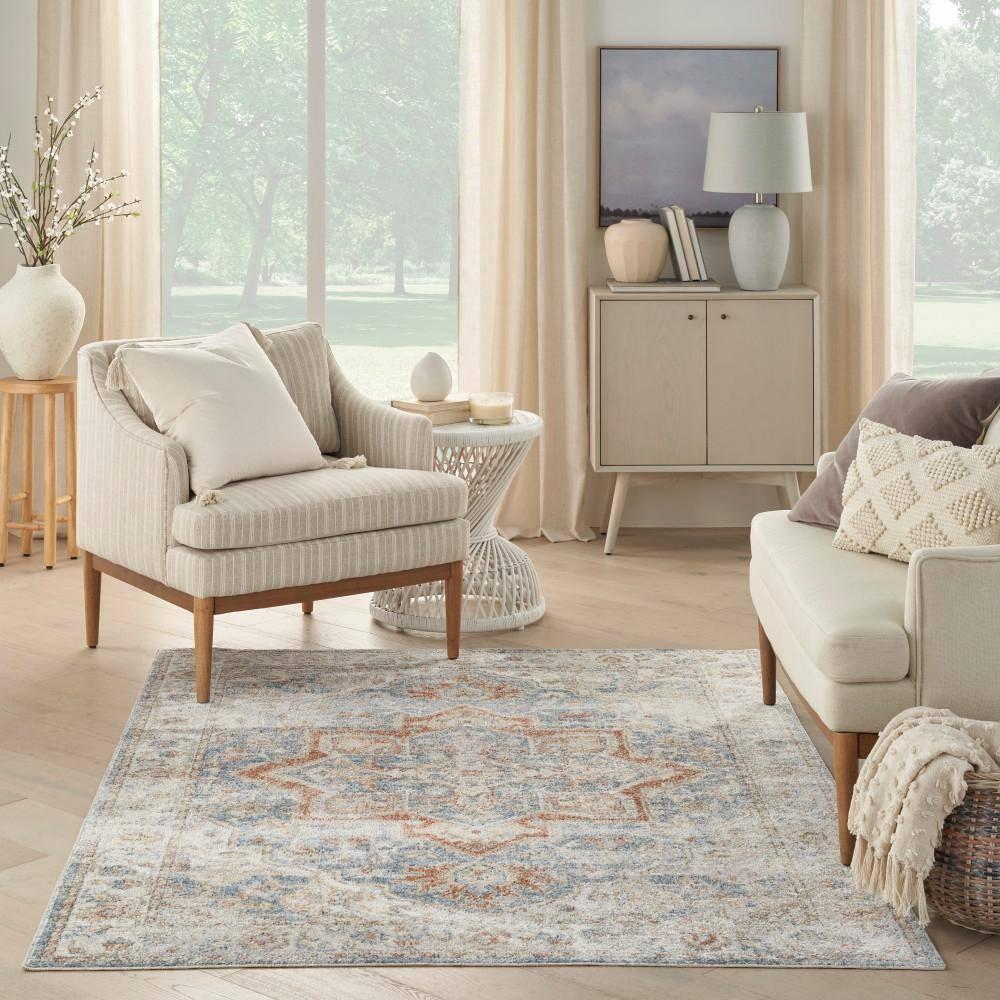 Nourison Astra Machine Washable Vintage Medallion Indoor Rug Denim Multi 6'7" x 9'