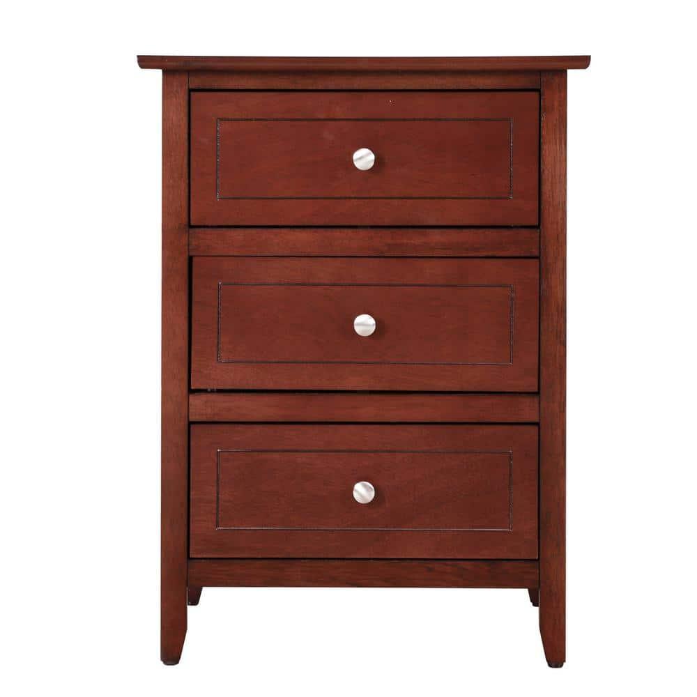 Passion Furniture Daniel 3-Drawer Cherry Nightstand (25 in. H x 19 in. W x 15 in. D)