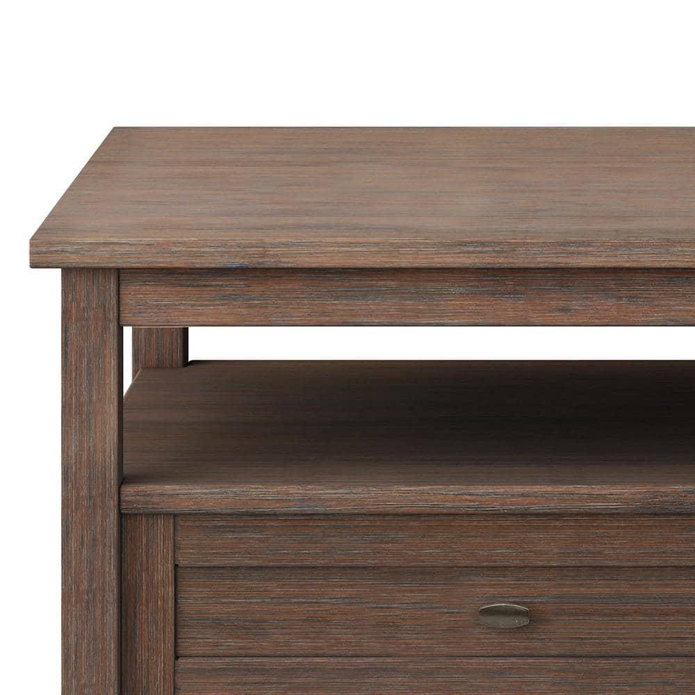 Simpli Home Warm Shaker 48"W Solid Wood Coffee Table with Two Storage Drawers and Open Shelf