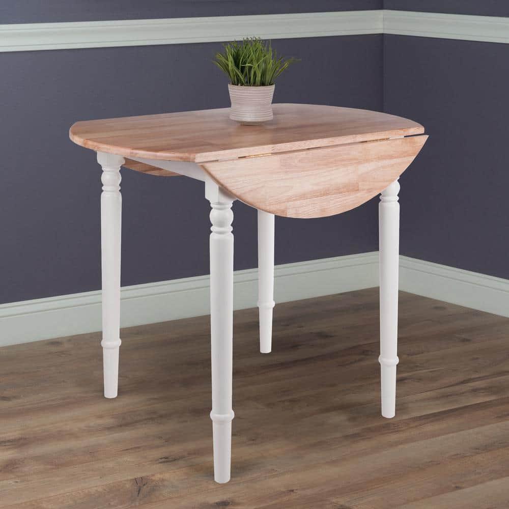 Sorella Round Drop Leaf Dining Table Natural/White - Winsome: Modern 4-Point Leg Kitchen Table, Seats 4