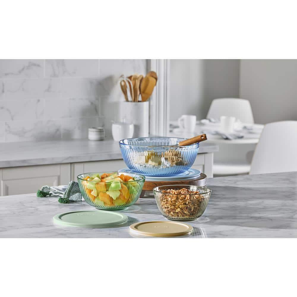 Pyrex® Sculpted Tinted 6pc Lidded Mixing Bowl Set: Glass Bowls with Lids, Dishwasher-Safe, Multicolored