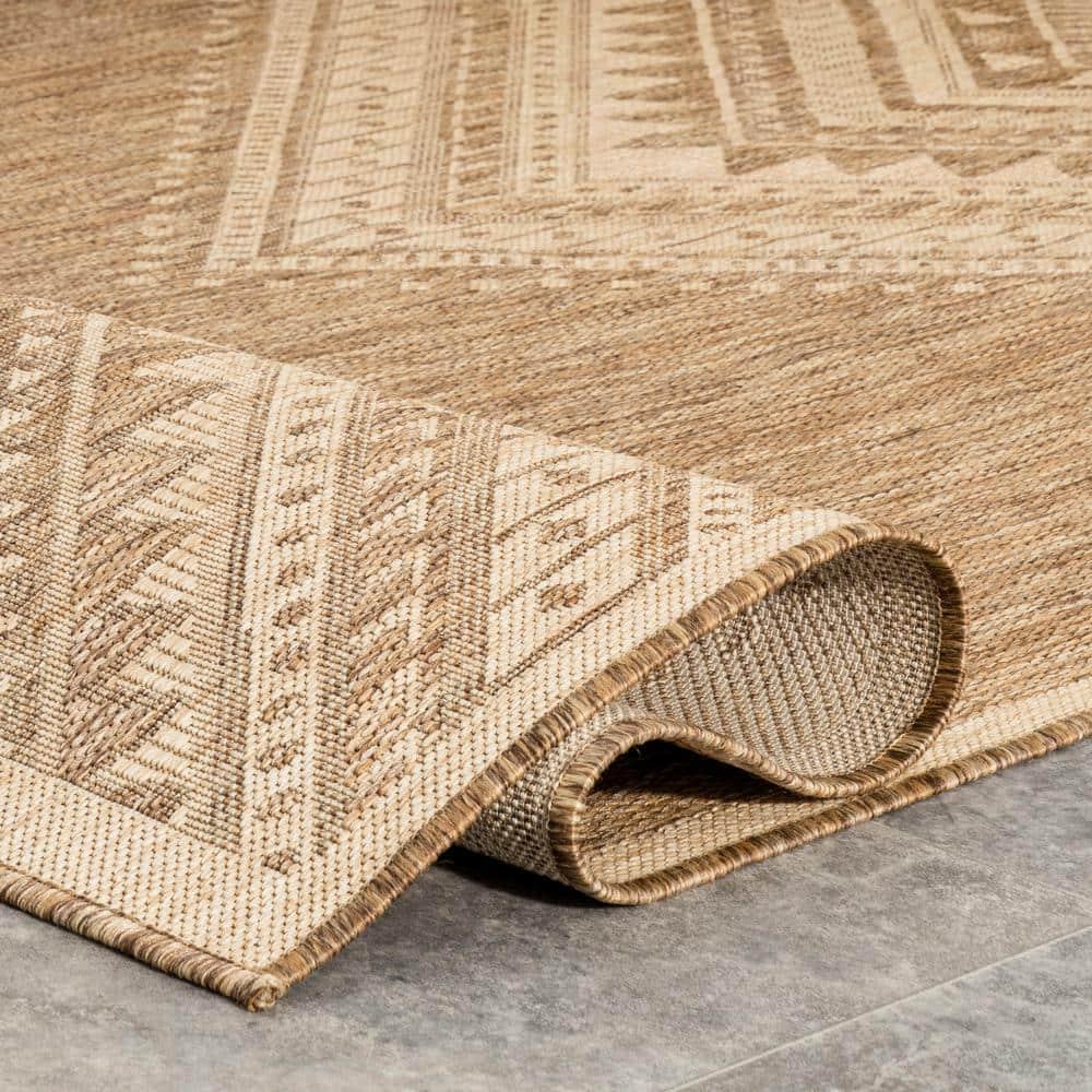 Steelside™ Zac Geometric Indoor/Outdoor Area Rug for Living Room Patio Deck Front Porch Kitchen, Brown/Ivory