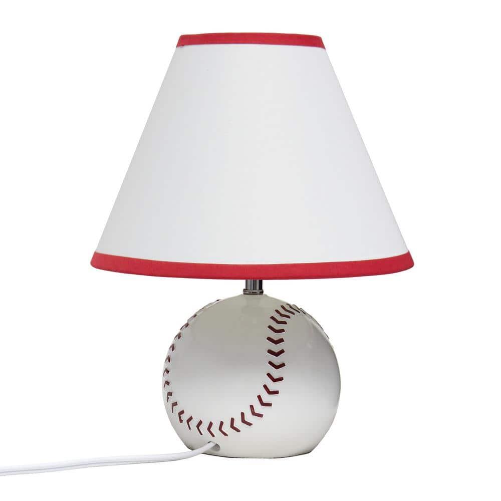 Grovelane SportsLite 11.5" Tall Athletic Sports Baseball Base Ceramic Bedside Table Desk Lamp with White Empire Fabric Shade with Red Trim