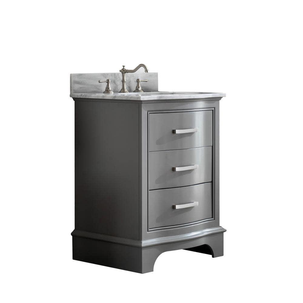 Monroe 24 in. W x 22 in. D Bath Vanity in Gray with Natural Marble Vanity Top in Carrara White with White Sink
