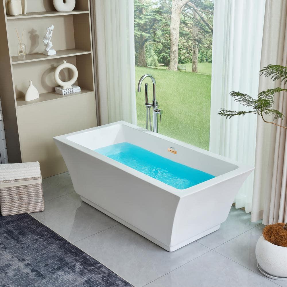 Vanity Art Orion 59'' x 30'' Freestanding Soaking Acrylic Bathtub VA6817-S-TG