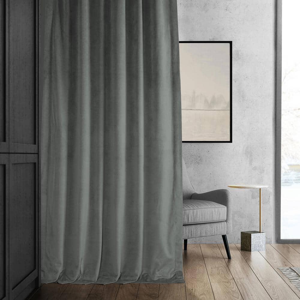Half Price Drapes Signature Silver Grey Velvet Blackout Curtains for Bedrooms(1 Panel), 50WX 96L