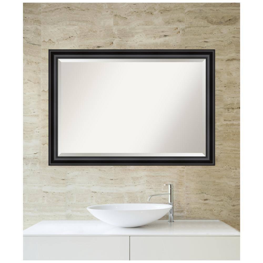 Amanti Art Beveled Bathroom Wall Mirror - Grand Black Narrow Frame Outer Size: 40 x 28 in