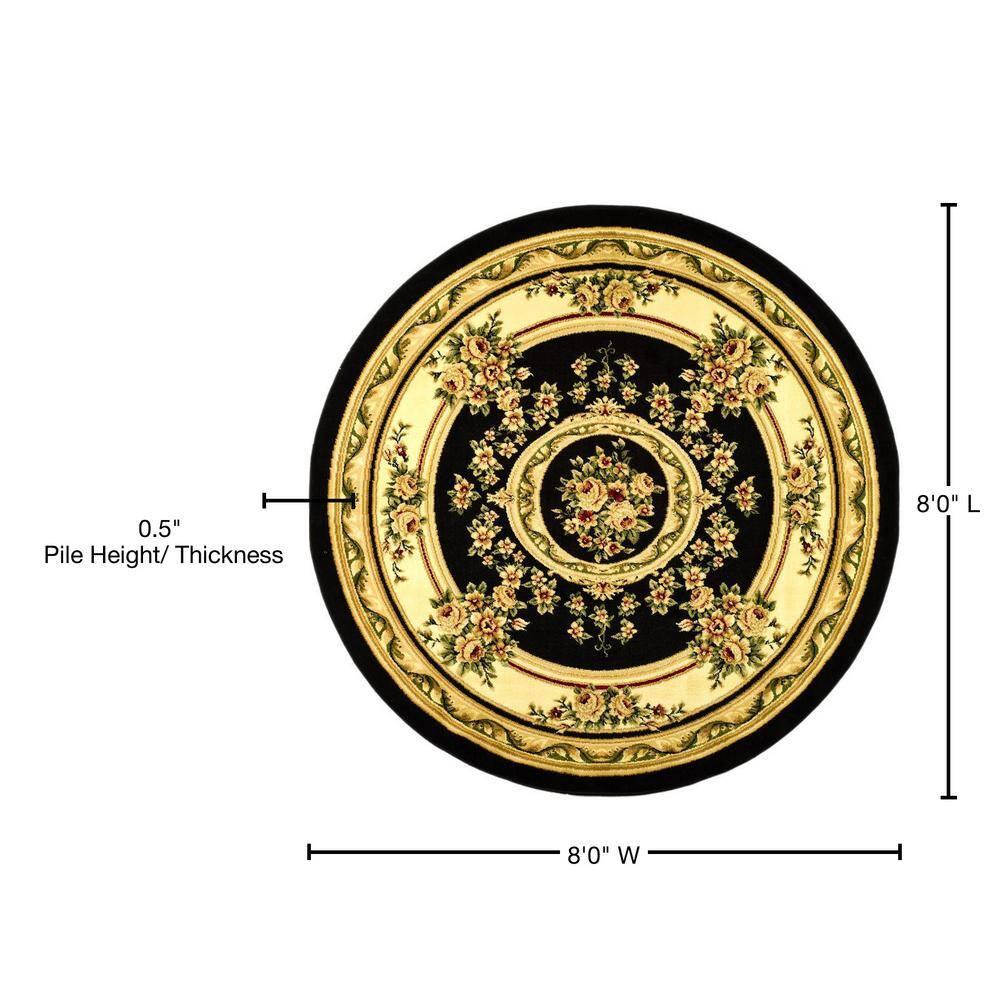 Lyndhurst LNH218 Power Loomed Area Rug - Black/Ivory - 8' Round - Safavieh