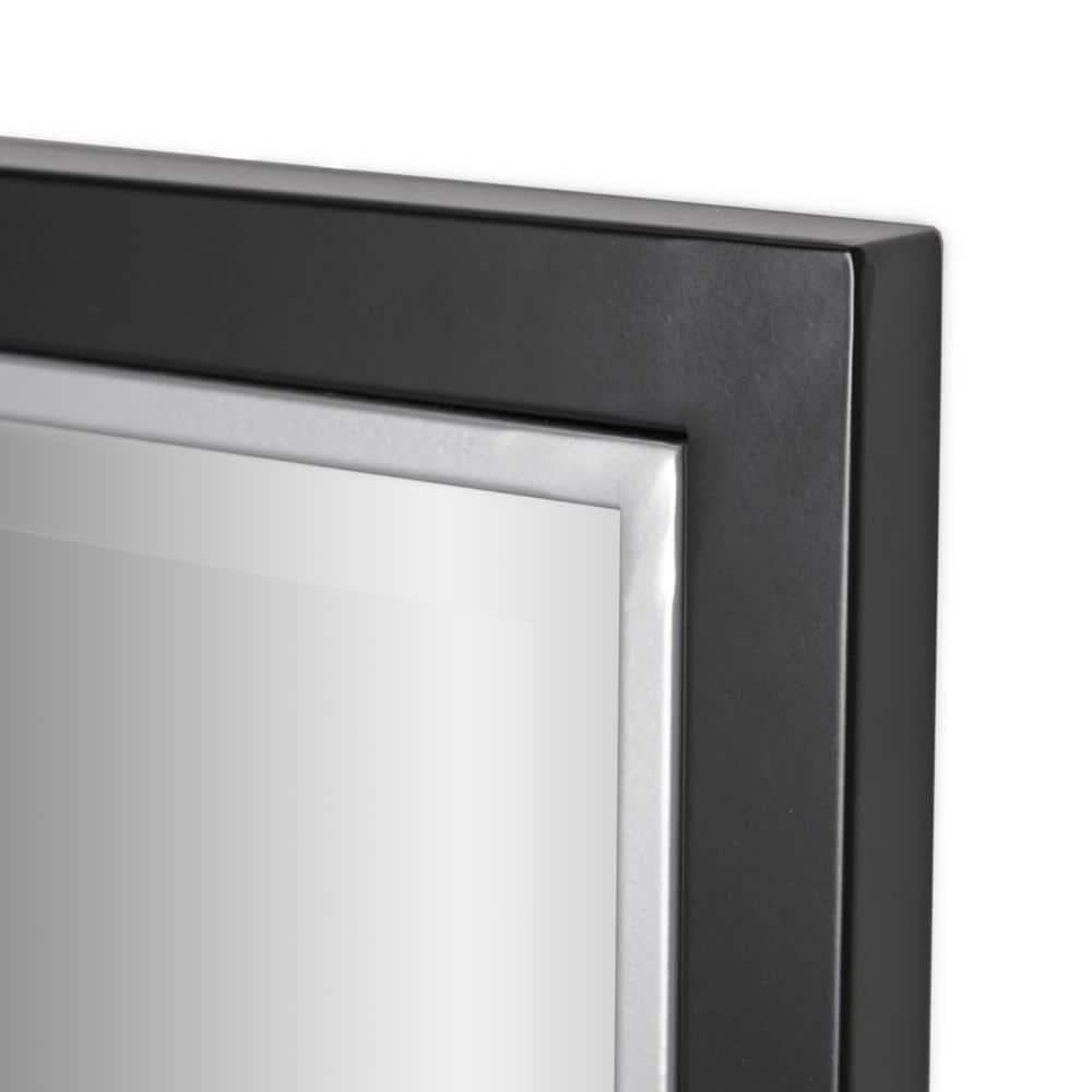 Head West Beveled Edge Rectangle Wall Mirror with Brushed Chrome and Black Metal Frame for Home Interior Accent 24" x 30"